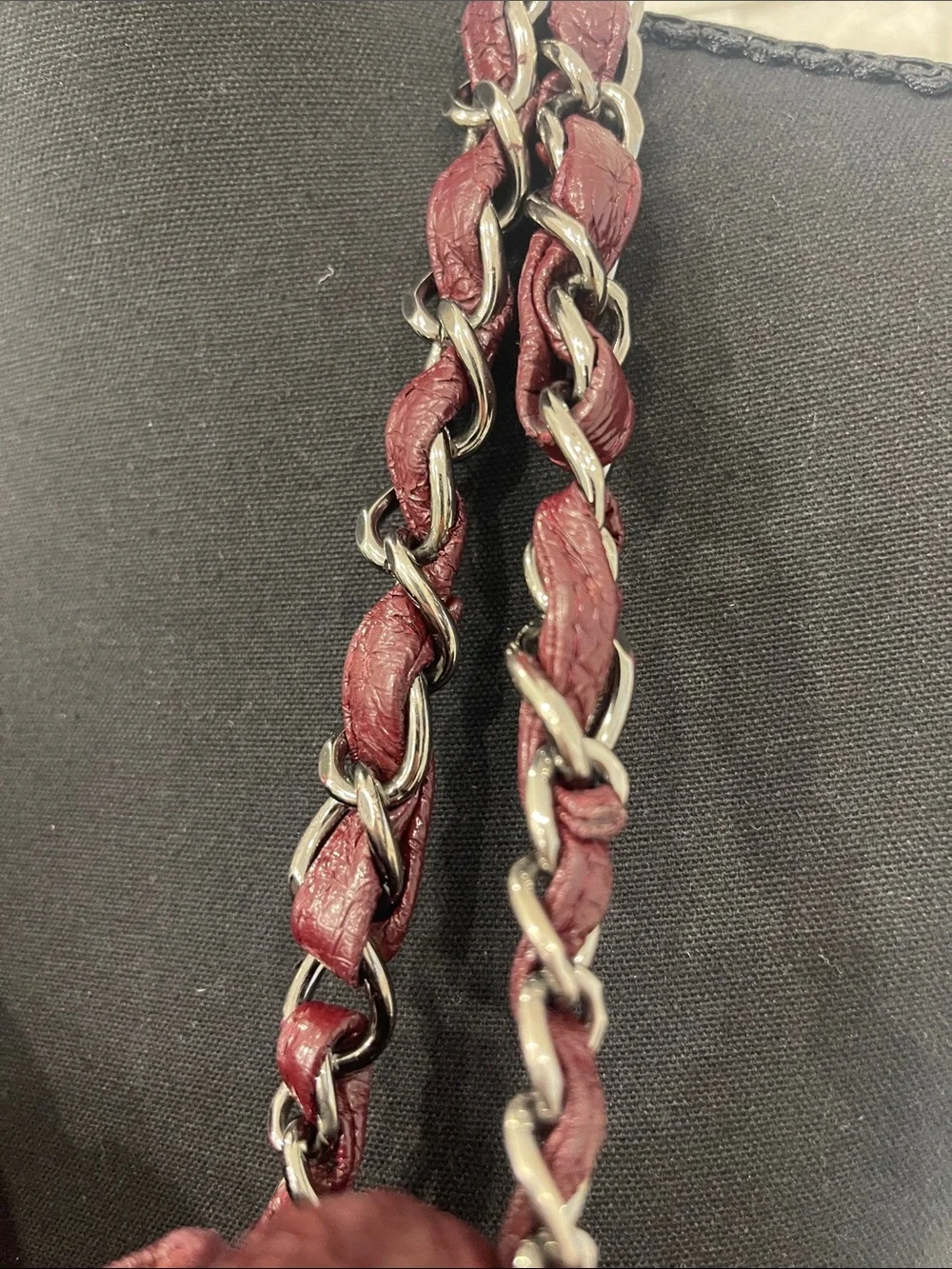 Authentic CHANEL Camelia in Bordeaux with CC Charm